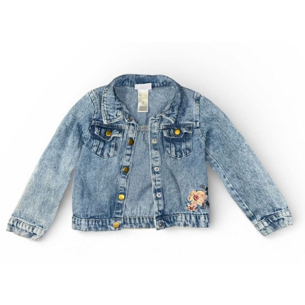 🔴 Little Lass Girls Embroidered Crocheted Jean Jacket